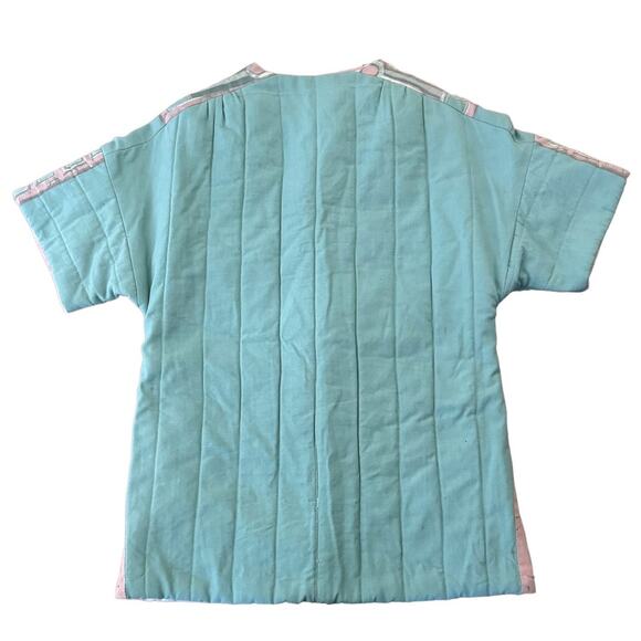 OOAK Quilted Patterened Retro green top jacket short sleeves button front medium - Picture 2 of 11